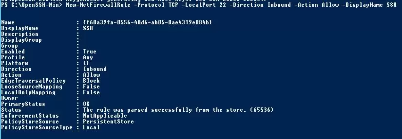 New-NetFirewallRule - добавить входящее правило порт 22