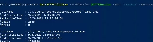 powershell: список файлов в папке sftp