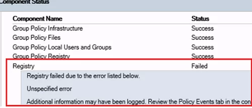 Реестр групповой политики не работает из-за следующей ошибки, перечисленной ниже.