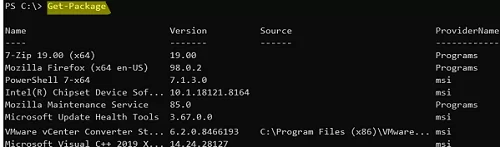 Get-Package - Powershell: Экспорт списка приложений
