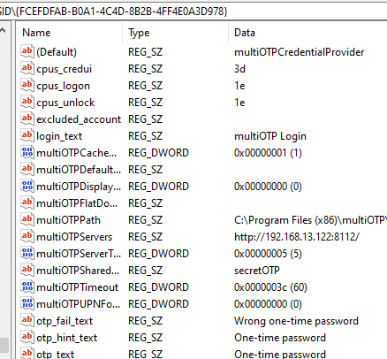 Настройки MultiOTP CredentialProvider в реестре