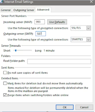 Настройки SSL-соединения Outlook