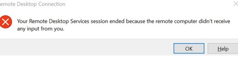   Сеанс службы удаленных рабочих столов завершился - удаленный компьютер не получил от вас никаких данных