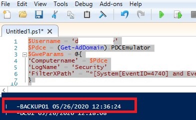 Скрипт powershell - отслеживание события 4740 в PDC и поиск источника блокировки