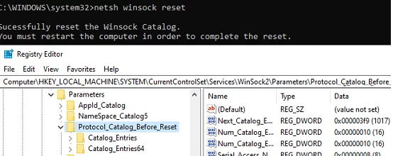 netsh winsock reset comand в windows 