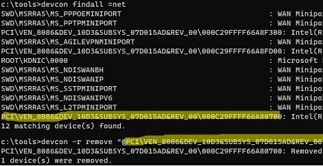 devcon: удаление сетевого адаптера-призрака в windows