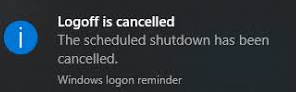 Выход из системы отменен. Запланированное выключение было отменено