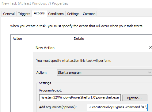 запуск сценария powershell через шедулер задач
