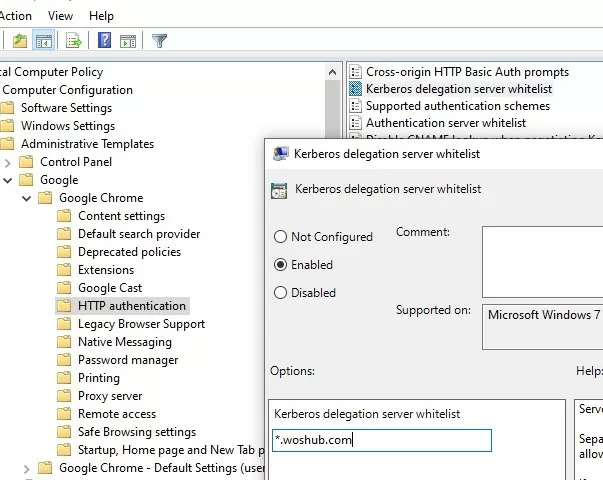 chrome: включение kerberos auth для сайтов через групповую политику