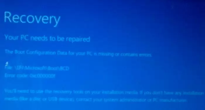 ошибки конфигурации загрузки 0xc000000f или отсутствующий файл \EFI\Microsoft\Boot\BCD