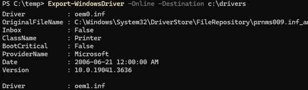 Команда Export-WindowsDriver в PowerShell