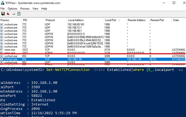 проверка ip и порта источника соединения в windows