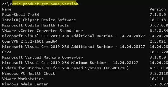 wmic product get name,version - получить список установленных appd
