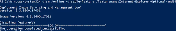 Удаление IE11 с помощью DISM на Windows Server 2019/2016