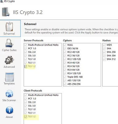 Включение и отключение TLS 1.2 на Windows Server с помощью IISCrypto 