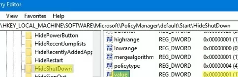установить HideShutDown через реестр