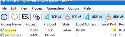 TCPView - поиск процесса, прослушивающего порт в Windows