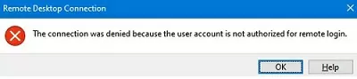 Соединение было отклонено, поскольку учетная запись пользователя не авторизована 