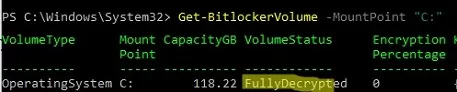 Получение статуса тома BitlockerVolume с помощью PowerShell