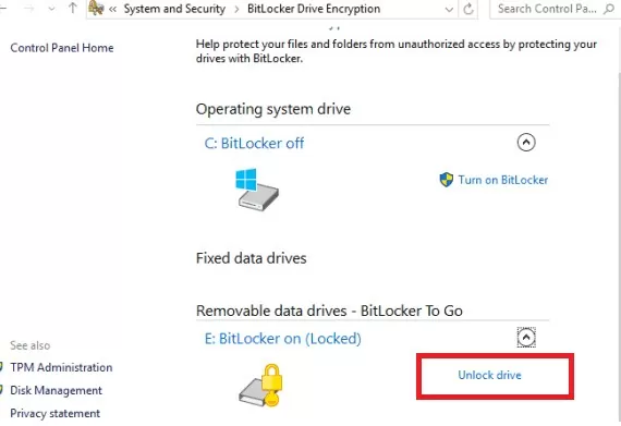 windows 10 bitlocker разблокировать защищенный диск