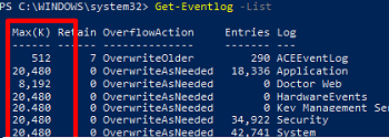 PowerShell Get-Eventlog : список журналов событий