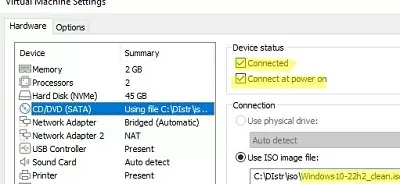 vmware vm: проверка подключенного образа iso