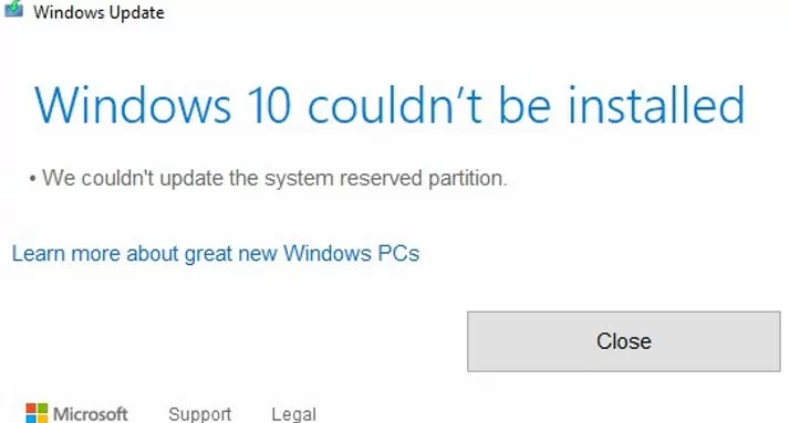 ошибка обновления windows 10: Не удалось обновить зарезервированный раздел системы