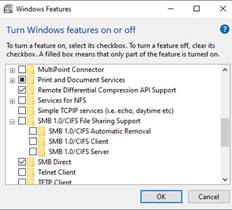 Поддержка общего доступа к файлам SMB 1.0/CIFS в Windows10
