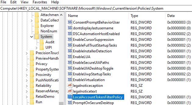 Удаленный локальный администратор & LocalAccountTokenFilterPolicy regestry parameter