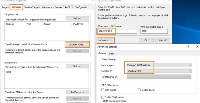 обнаружение iscsi target на windows server