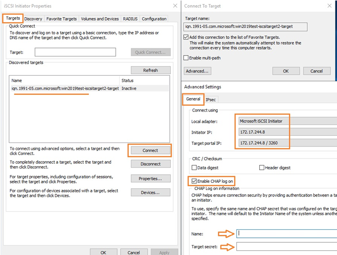 подключение iscsi target на windows server initiator