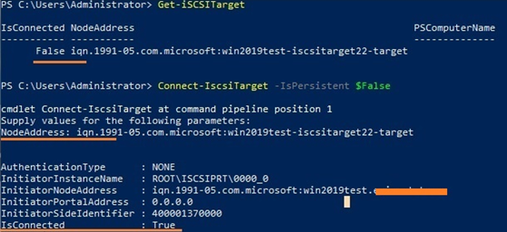 Connect-IscsiTarget с помощью powershell