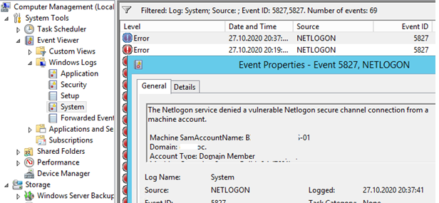 EventID 5827 Служба Netlogon отказала в подключении к уязвимому защищенному каналу Netlogon из учетной записи машины