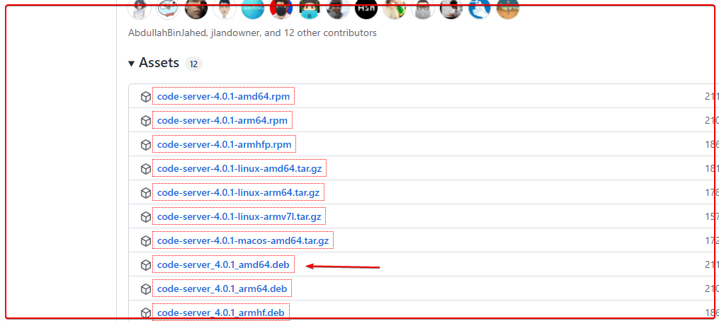 Загрузить пакет Code Server Debian