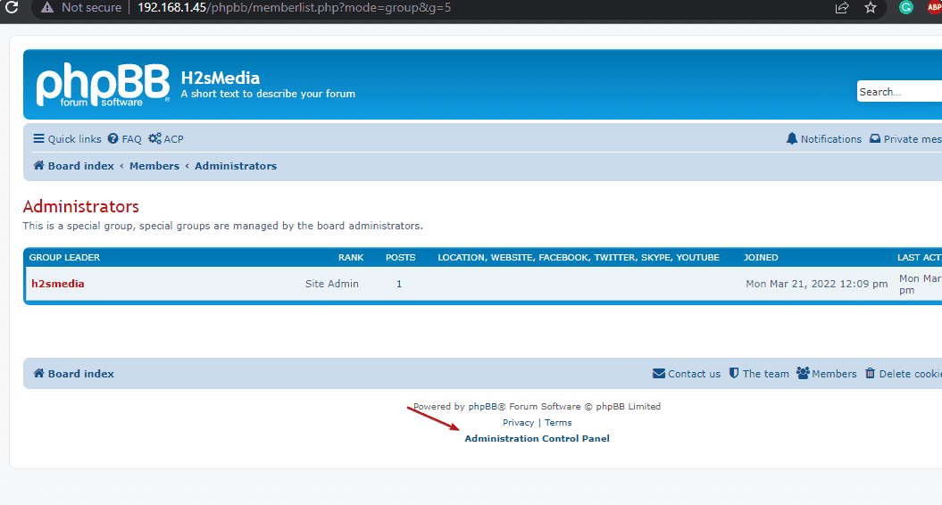 Панель управления администратора phpbb Ubuntu 22.04 или 20.04