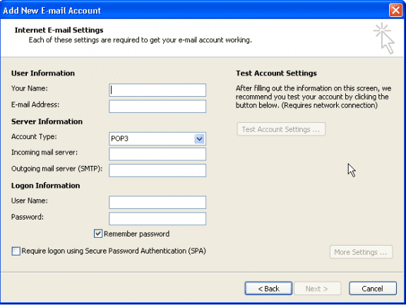 установка настройка outlook 2010 IMAP POP3