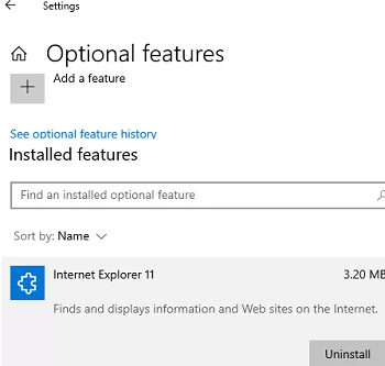 Удаление Internet Explorer 11 на Windows 10/11