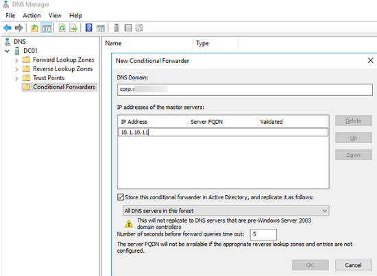 Добавление условного переадресатора в Windows Server DNS 