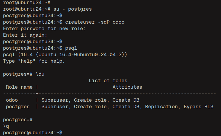 создание и проверка пользователя postgres
