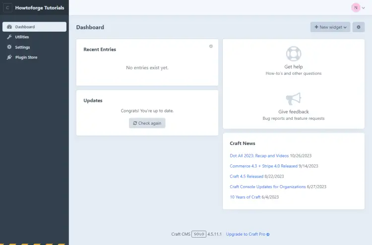 Панель управления Craft CMS Admin Dashboard