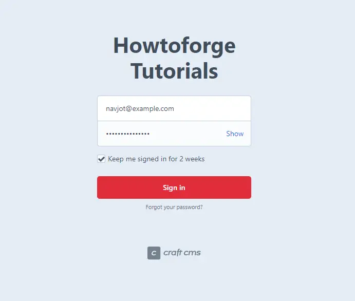 Страница входа в Craft CMS