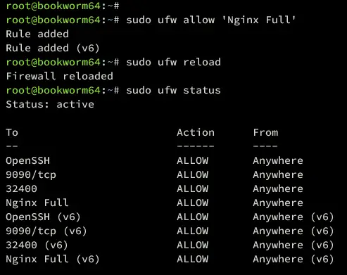 добавить ufw nginx