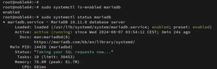 проверить mariadb