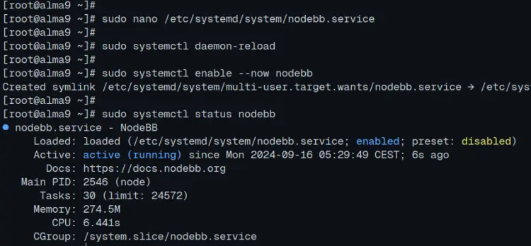 установить nodebb systemd
