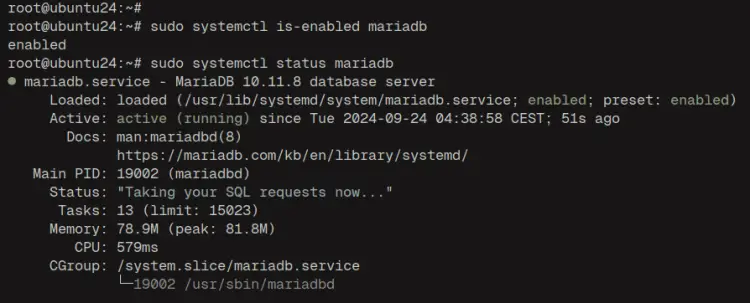 проверить mariadb