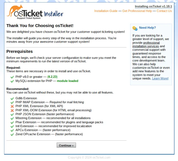 установить osticket