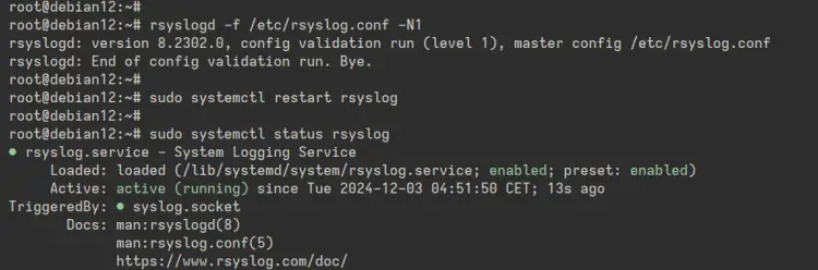 проверка службы rsyslog
