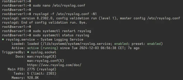проверка службы rsyslog