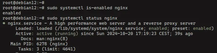 проверка состояния службы nginx