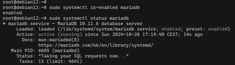 проверить службу mariadb